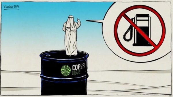 Un caricaturista le puso un toque de humor al hecho de que la COP28 sea en un Estado petrolero.