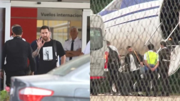 Messi en Ezeiza. También arribaron Exequiel Palacios y Walter Benítez, quienes se mostraron optimistas.