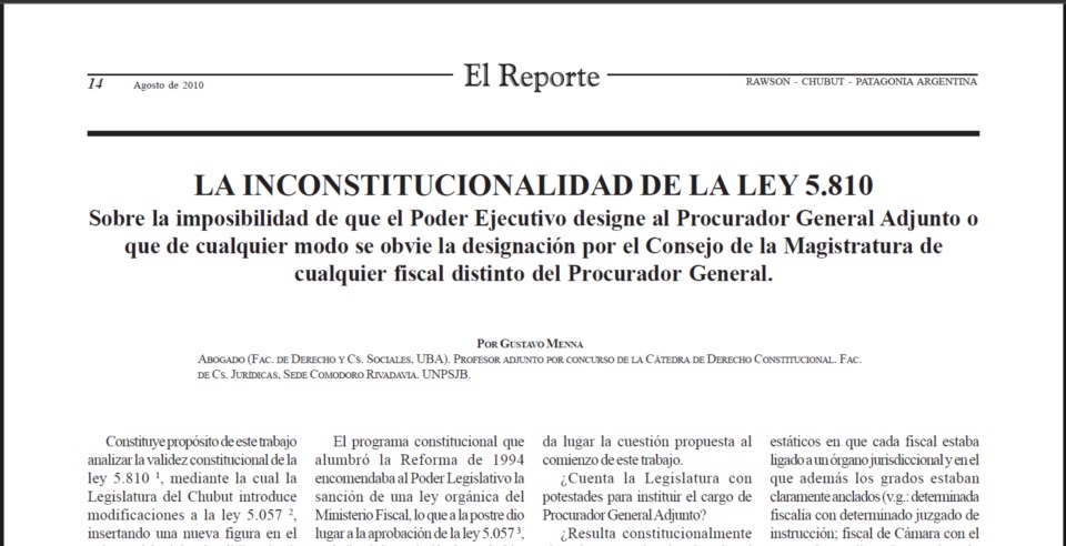 Revista El Reporte de 2010, con la firma de Menna.