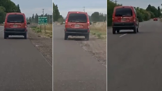 La Renault Kangoo zigzagueando en la Ruta 7. (Imagen de video)