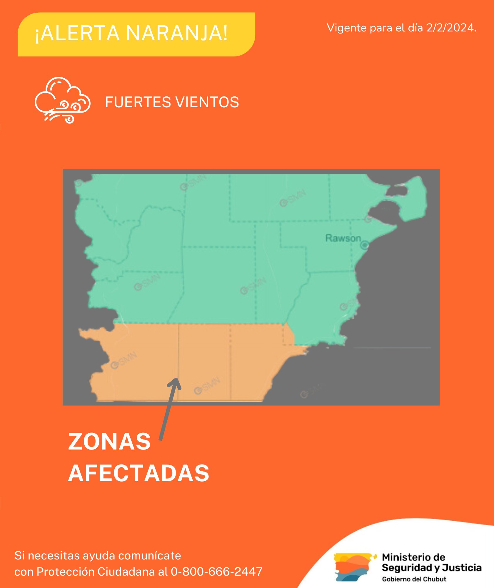 Anuncian fuertes vientos para Chubut