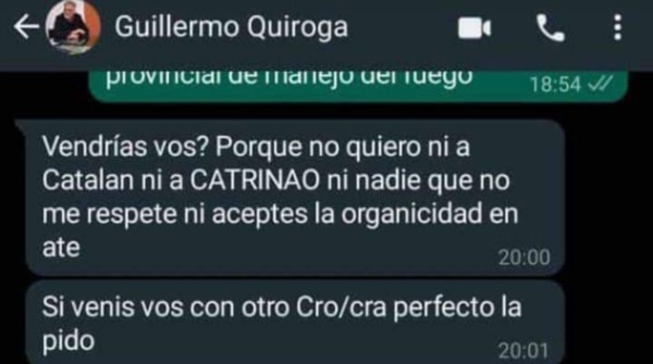 El chat de Guillermo Quiroga, secretario general de ATE Chubut.