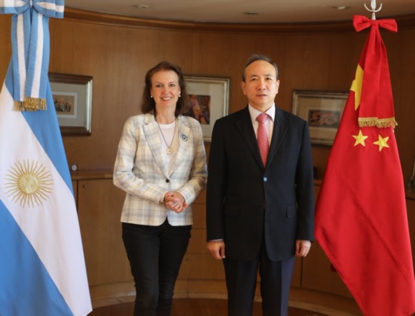 El 8 de abril Wang Wei mantuvo una reunión de trabajo con la Canciller, Diana Mondino.