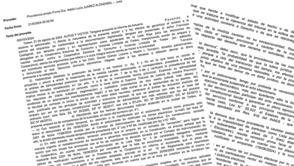 La resolución de la jueza Juárez Aldezábal suspendieno las elecciones.