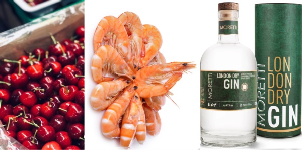 Regalos. Cerezas, langostinos y hasta un gin.