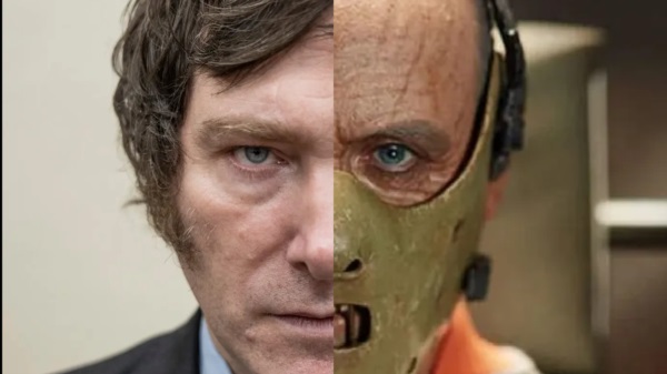 Miradas. Javier Milei y Hannibal Lecter.