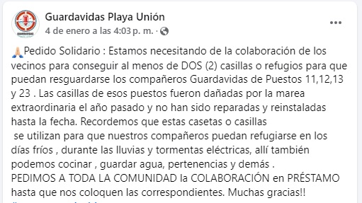 Publicación de página no oficial de guardavidas 