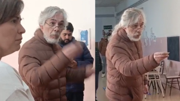Ignacio Stankewitsch interrumpiendo el trabajo periodístico en el momento del voto de Ana Clara Romero.