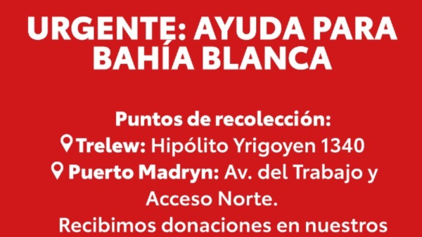 Los puntos de recolección son las sedes de la empresa en Trelew y Puerto Madryn.