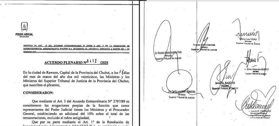 Facsímil del polémico Acuerdo Plenario N°5412/2025.