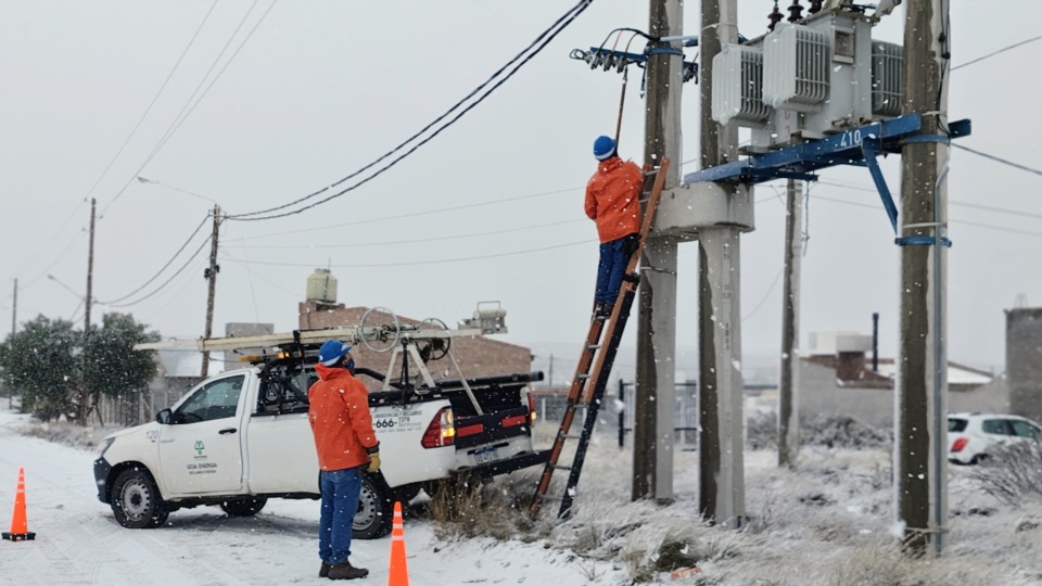 Operarios de Servicoop trabajando en una línea de la ciudad.