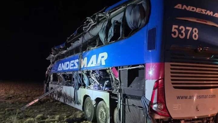 El luctuoso accidente en Santa Cruz entre un colectivo y un camión.