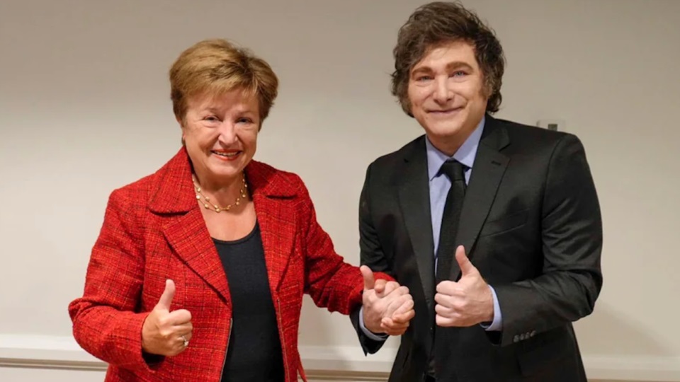 El presidente Javier Milei y la titular del Fondo Monetario Internacional (FMI), Kristalina Georgieva.
