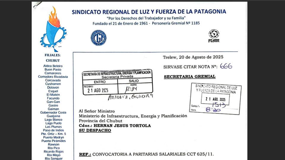 Facsímil de la nota enviada al ministro Tórtola.