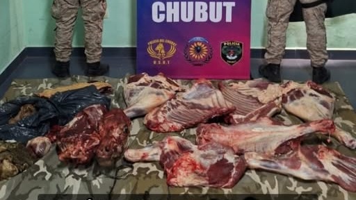 La carne faenada fue secuestrada por la Policía Rural de Trevelin.