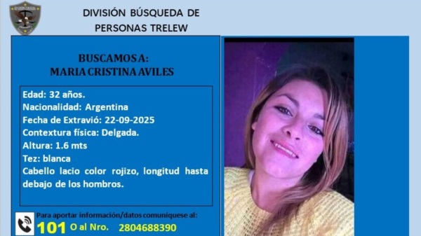La Policía del Chubut busca a María Cristina Avilés.