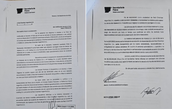 Facsímil. La nota de la Secretaría de Pesca a la empresa.