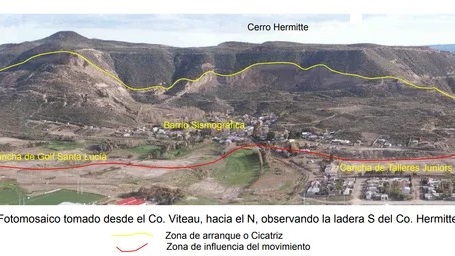 Fotomosaico tomado desde el cerro Viteau, con detalle de la ladera Sur del Hermitte. 