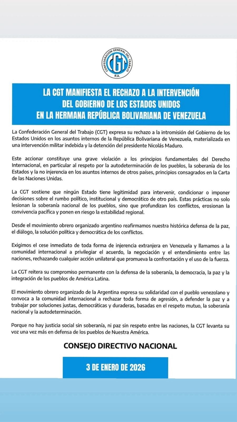Comunicado de la CGT.