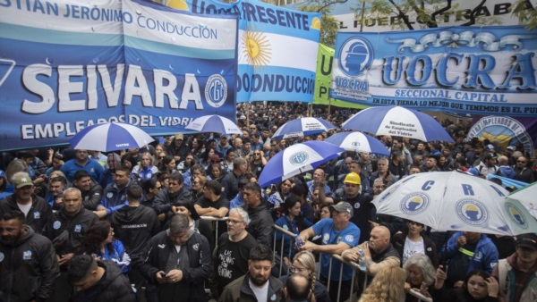 Trabajadores en la marcha.