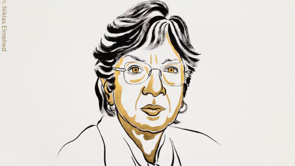 El dibujo de la galardonada que distribuye oficialmente el Comité del Nobel.