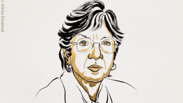 El dibujo de la galardonada que distribuye oficialmente el Comité del Nobel.