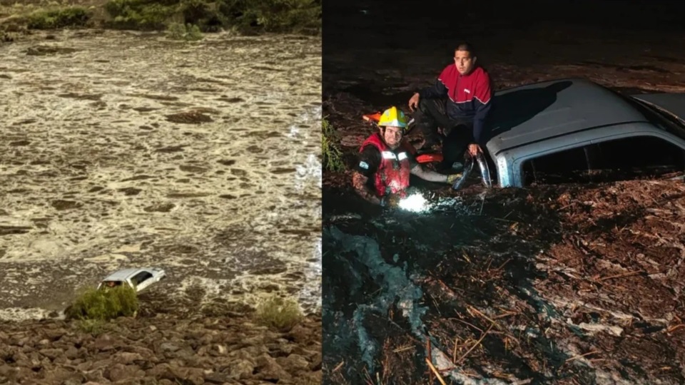 Tres conductores fueron rescatados tras quedar atrapados en sus vehículos durante la tormenta. Foto: Agencia NA/Redes.