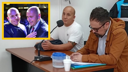 Caminoa (remera blanca), investigado por el ataque. Detrás, una presunta extorsión empresaria a los Sastre.