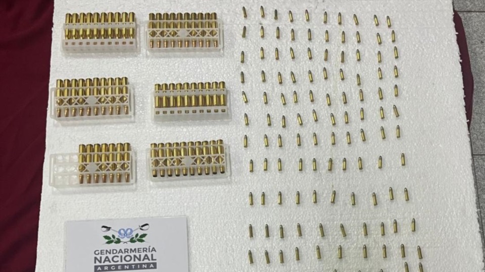 Las municiones que fueron incautadas en el procedimiento de Gendarmería..
