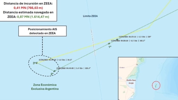 El mapa donde fue detectado el buque pesquero.