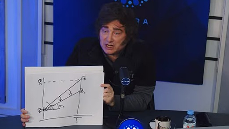 Javier Milei explicando la economía.