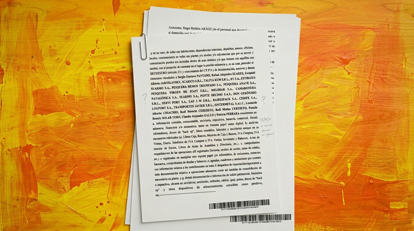 Facsímil de la orden de allanamiento firmada por el juez Yadarola.