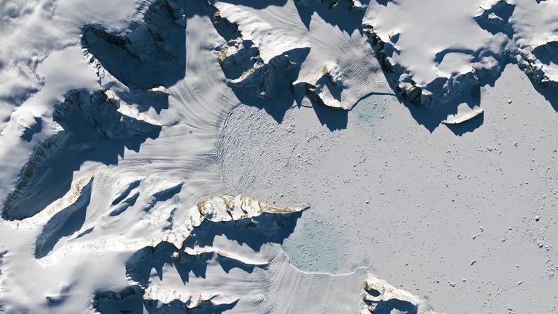 El glaciar Hektoria en marzo de 2024. Foto: Agencia NA (NASA)