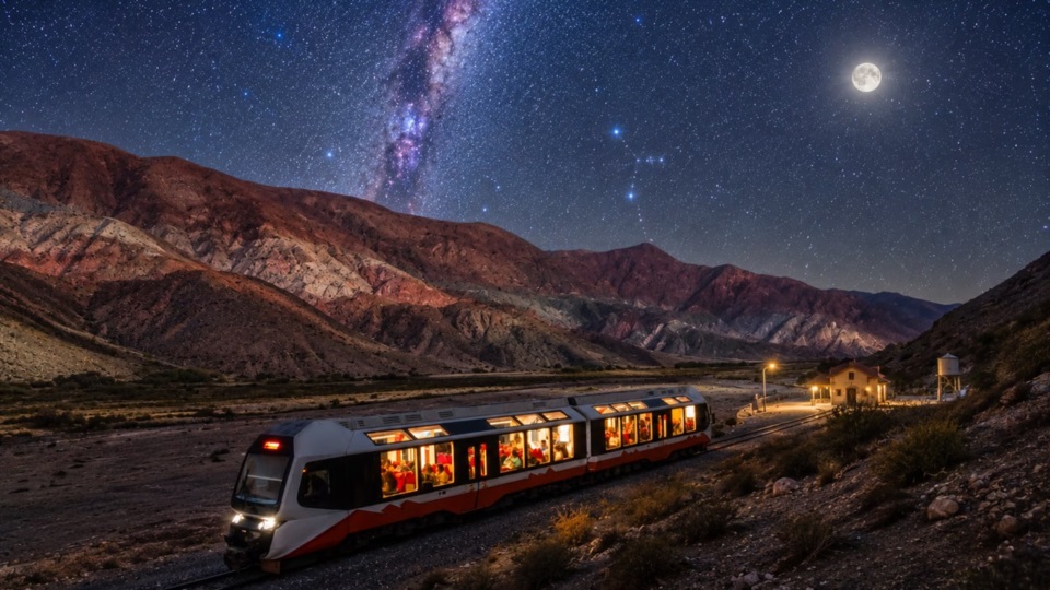 El Tren Solar de la Quebrada hará recorridos nocturnos para observar astros en el NOA. Foto: Agencia NA (montaje).