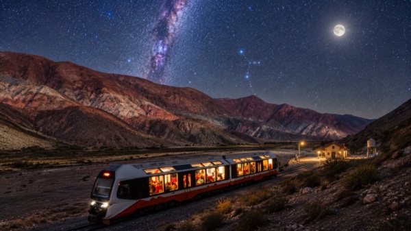 El Tren Solar de la Quebrada hará recorridos nocturnos para observar astros en el NOA. Foto: Agencia NA (montaje).