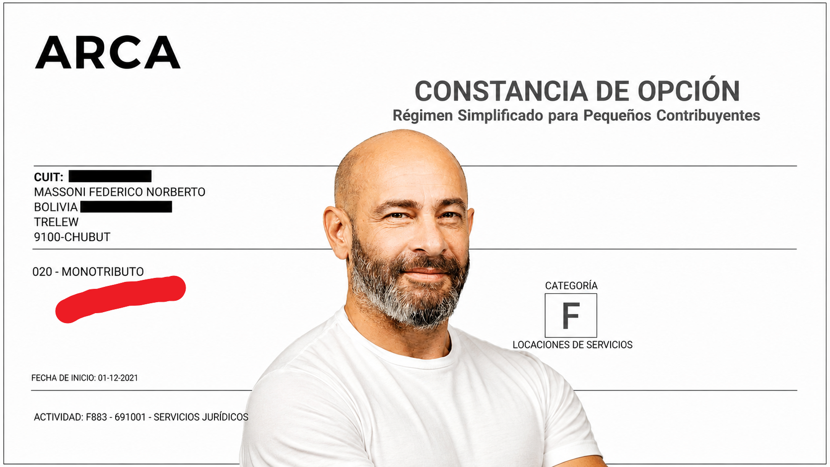 Massoni, monotributista Categoría "F".