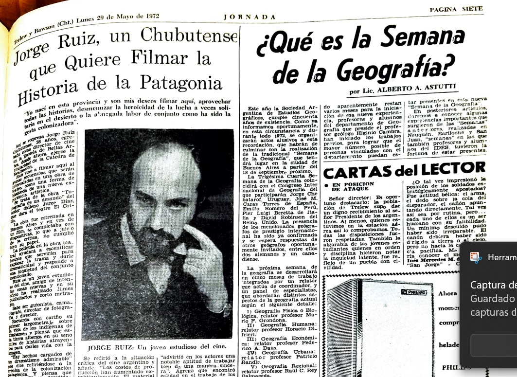 Jornada destacando a Ruiz cuando filmó una obra de teatro en Trelew.