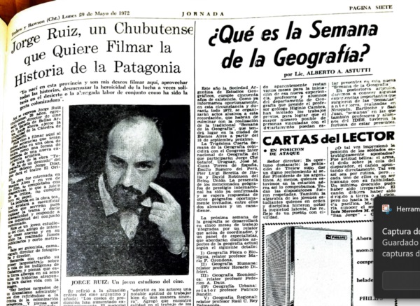 Jornada destacando a Ruiz cuando filmó una obra de teatro en Trelew.