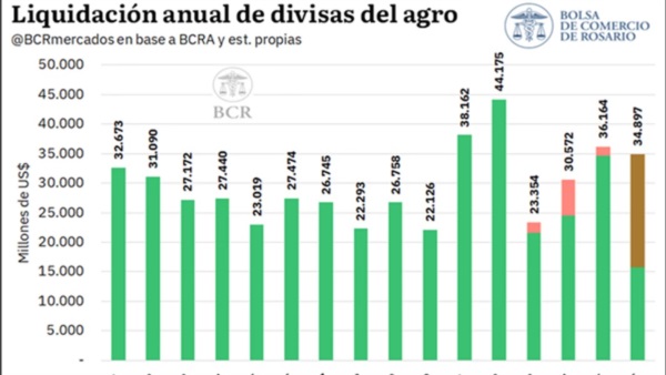 Para la BCR la liquidación de divisas del agro en 2026 sería menor a la del año pasado.