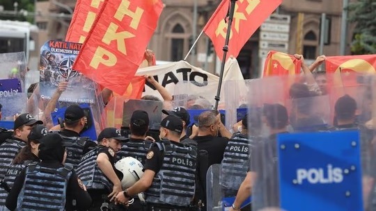 Protestas con motivo de la cumbre de la OTAN. Fotografía: Agencia Noticias Argentinas/Xinhua.