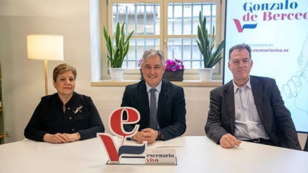 Las autoridades del concurso durante la presentación del III Premio Internacional de Poesía "Gonzalo de Berceo". 