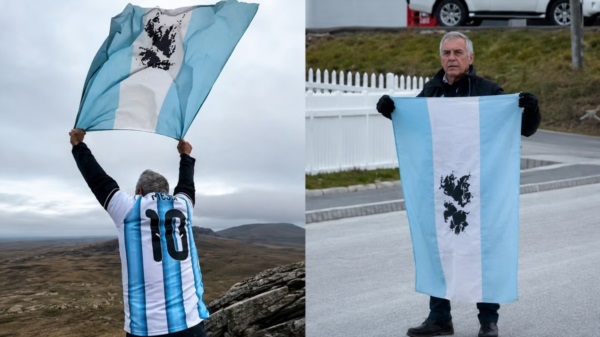 El veterano Eduardo Canitrot fue quien hizo flamear nuevamente la bandera argentina en las Islas Malvinas tras 44 años.