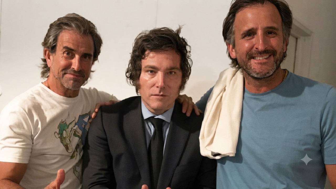 MIlei con los hermanos Benegas Lynch: "Bertie" (izq.) y Joaquín.