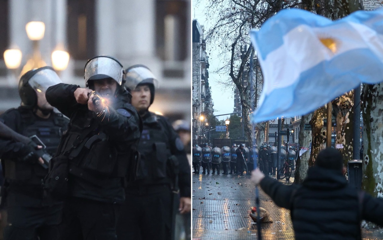 Dos imágenes de la represión del jueves, un trabajo notable de Juan Ignacio Roncoroni, fotógrafo de la Agencia EFE.