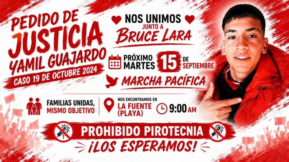 Anuncio sobre la marcha por la causa sobre Yamil Guajardo.