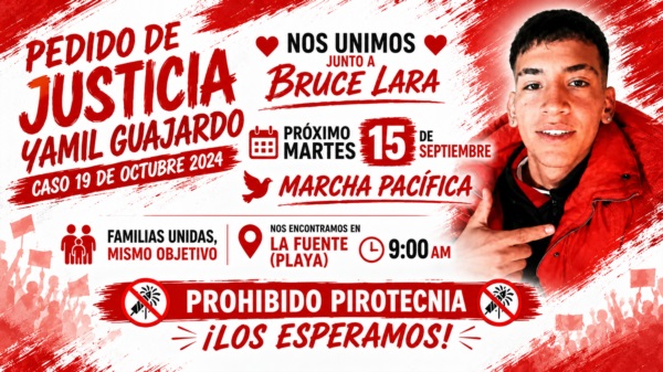 Anuncio sobre la marcha por la causa sobre Yamil Guajardo.