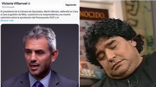 El meme de Diego Maradona que usó Villarruel para responderle a Martín Menem. Foto: Agencia NA (Red X).