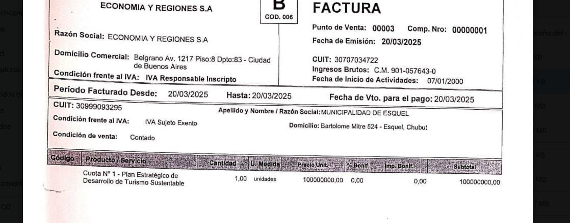 "Cuota N° 1", el dato que interpela la explicación de Taccetta, que asegura que el costo total fue de $ 100 millones.